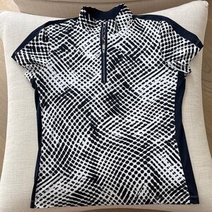 Tail Navy & White Short Sleeve Zip-Up Top M